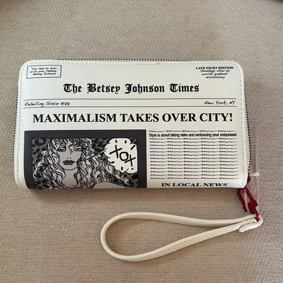 Betsey Johnson White and Black Newspaper wristlet wallet - Picture 10 of 10